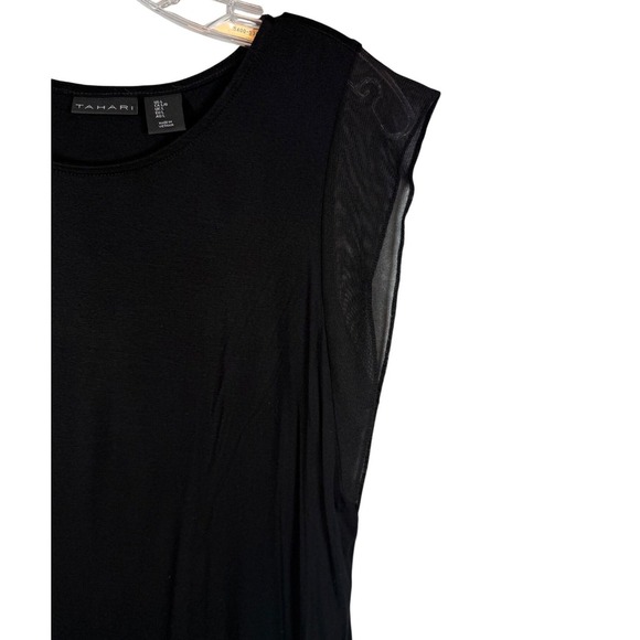 TAHARHI Women's Knit Tank Top, Sheer Flutter Sleeve Overlay, Black, Size Large - Picture 6 of 7